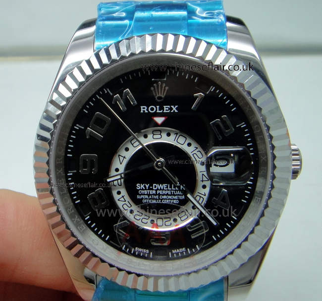 Replica Rolex Sky-Dweller Watch SS Black Arabic Face 42mm